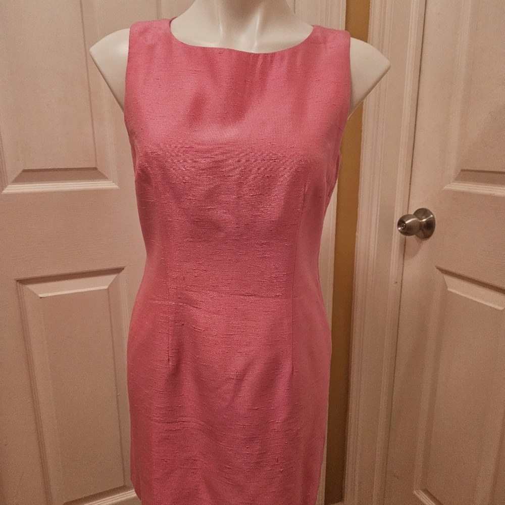 Sleeveless Pink Sheath Dress With A Button Down Jacket